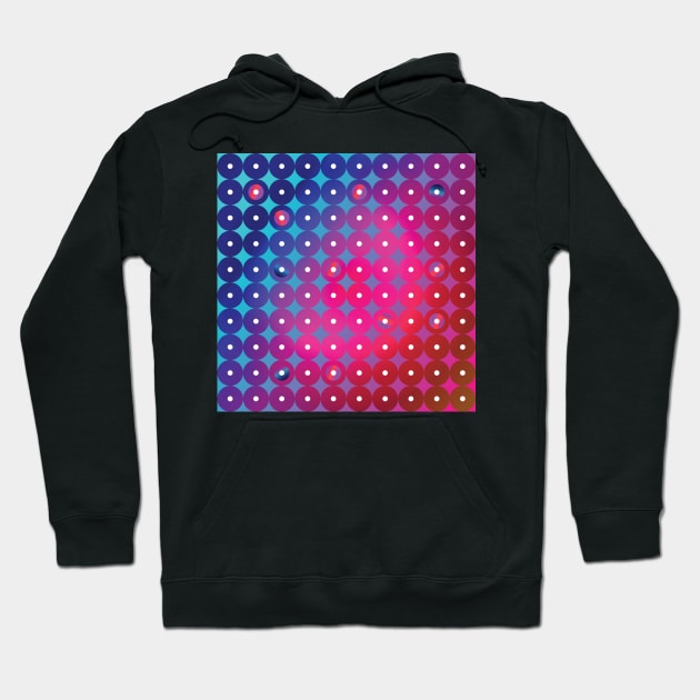 Abstract futuristic circles with white dots inside in blue, pink and red palette Hoodie by IngaDesign